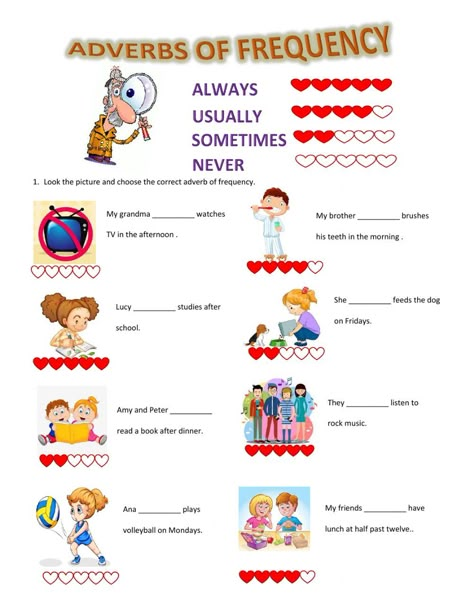 Adverbs of frequency interactive and downloadable worksheet. You can do the exercises online or download the worksheet as pdf. Adverb Of Frequency Worksheets, Adverbs Frequency, Adverbs Of Frequency Worksheets, Frequency Worksheet, Table Worksheet, Adverbs Worksheet, Teaching Vowels, Frequency Table, Free Time Activities