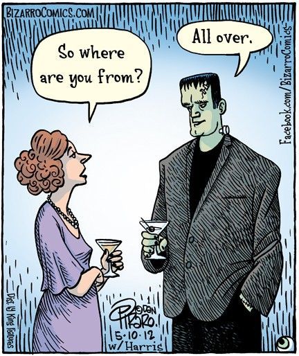 Frankenstein by Mary Shelley #cloudblogging Bizarro Comic, Halloween Jokes, Halloween Memes, Halloween Cartoons, Holiday Humor, Funny Cartoons, Comic Strip, Frankenstein, Bones Funny