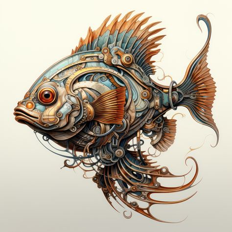 Steampunk Fish, Steampunk Mixed Media Art, Hot Air Balloon Tattoo, Air Balloon Tattoo, Kraken Art, Bio Organic Tattoo, Steampunk Images, Steampunk Illustration, Balloon Tattoo