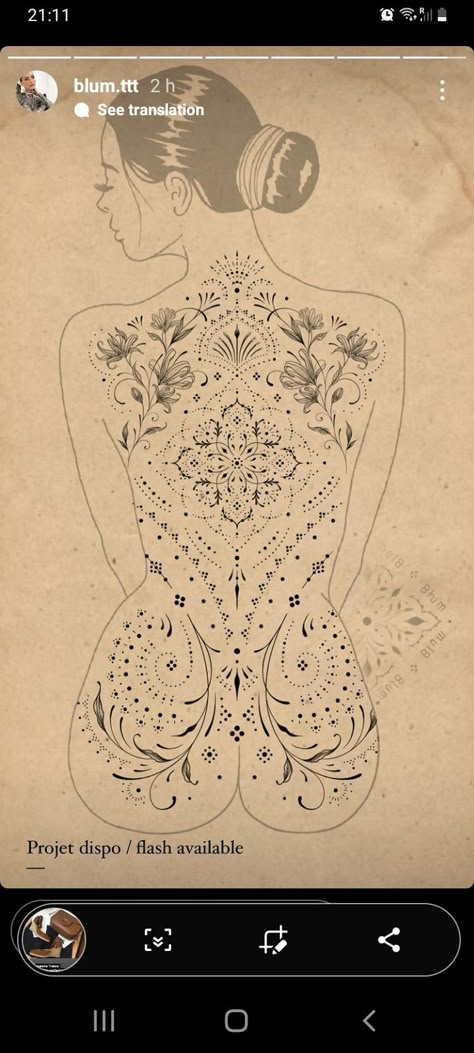 Red Ink Ornamental Tattoo, Tattoo Extension Ideas, Dot Work Back Tattoo, Symmetrical Tattoo Back, Lower Back Ornamental Tattoo, Back Tattoo Symmetrical, Ornamental Back Tattoo Design, Ornamental Lower Back Tattoo, Mandala Back Tattoo Women