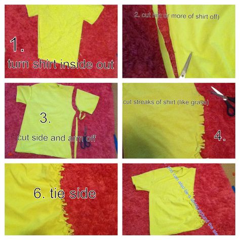 Have a shirt that is too big? You can take a too big t-shirt and make it fit. 1. You turn your shirt inside out. 2. You cut off the bottom of shirt (if needed, more) 3. Cut sleeve and side off.4. Cut side like grass 5.tie in a double knot (not a bow) 6.repeat steps 3,4, and 5 with other side. When both sides finished, turn shirt back over. If you want to, tie scraps around sleeve top. Shirt Too Big Hacks, Cut Tshirt Designs, Tshirt Hacks, Cut Tshirt Diy, T Shirt Upcycle, Side Tie Top, Diy Cut Shirts, Cut Tee Shirts, Big T Shirt