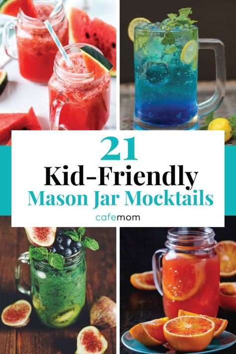 21 Kid-Friendly Mason Jar Mocktails That Are Perfect For Any Summer Occasion: If you're looking for a sweet, non-alcoholic treat to beat the summer heat, these 21 kid-friendly mason jar mocktails are perfect! Mocktails Non Alcoholic Mason Jar, Mocktails For Camping, Kiddie Cocktails For Kids, Kid Mocktails Non Alcoholic, Kids Mocktails Non Alcoholic, Kids Mocktails, Kiddie Cocktails, Kids Cocktails, Kid Friendly Mocktails