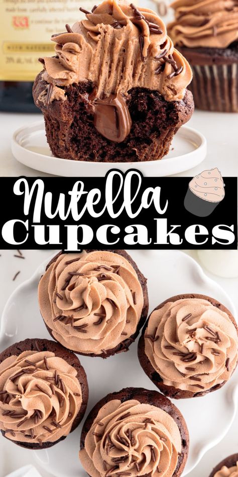 Valentines Cupcake Flavors, Nutella Filled Cupcakes, Nutella Cake Recipes, Nutella Cupcakes Recipe, Chocolate Nutella Cake, Nutella Birthday Cake, Nutella Recipes Cake, Nutella Frosting, Christmas Cupcakes Recipes