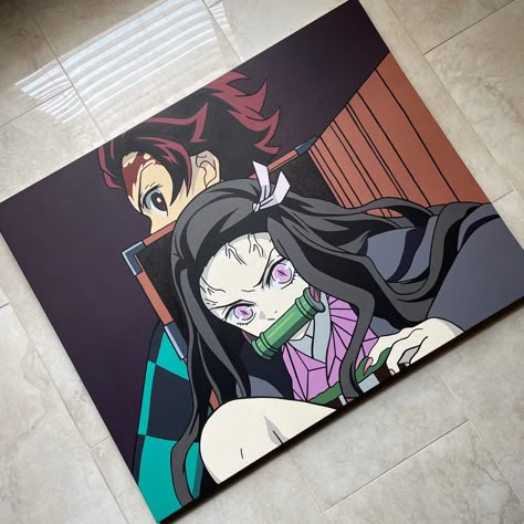 Nezuko Canvas Painting, Demon Slayer Acrylic Painting, Nezuko Painting, Tanjiro Painting, Demon Slayer Painting, Anime Drawings For Beginners, Anime Canvas Painting, Marvel Wall Art, Naruto Sketch