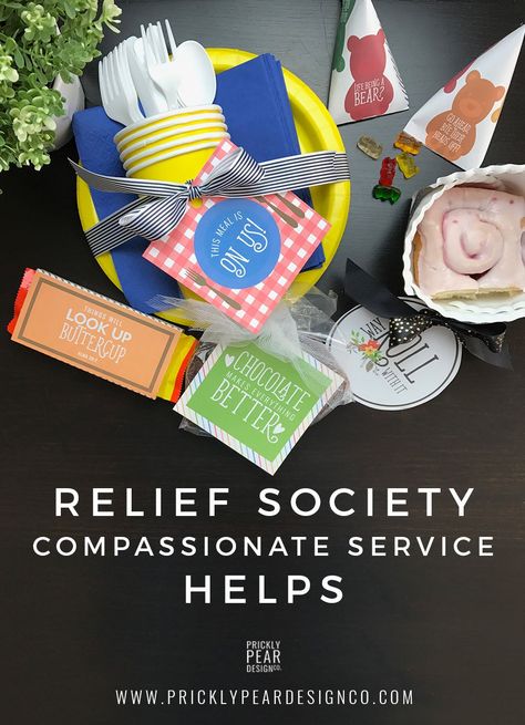 Relief Society Compassionate Service Helps - Prickly Pear Design Co. Relief Society Birthday Gifts, Ministering Lds, Relief Society Gifts, Lds Relief Society Activities, Ministering Ideas, Relief Society Visiting Teaching, Young Women Leaders, Rs Activities, Relief Society Birthday