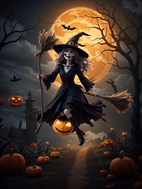 Spooky Halloween Pictures, Happy Halloween Pictures, Witch Flying, Witch Pictures, Basic Painting, Halloween Wallpaper Cute, Halloween Artwork, Halloween Wallpaper Iphone, Witch House