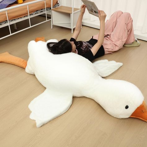 PRICES MAY VARY. Surprising Large: the giant goose stuffed animal has a huge size about 75 inches/ 190 cm, big enough to attract attention and cuddle with anyone, your friend and families will fall in love with its soft body because of the cozy polyester, soft plush fur fabric material Release Stress in Life: the white goose plush animal pillow symbolizes purity, beauty and safety; when hugging or snuggling a goose after a hard work, you can be fully released, and soon fall into a moment of rela Giant Duck Plush, Comfort Playlist, Goose Stuffed Animal, Sleepy Aesthetic, Fruit Pillows, Goose Plush, Duck Stuffed Animal, Snack Basket, Giant Stuffed Animals