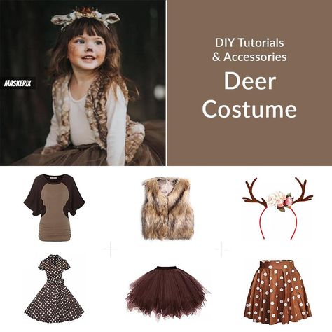 Kids Deer Costume Diy, Toddler Deer Costume Girl, Diy Deer Costume For Kids, Diy Bambi Costume, Kids Deer Costume, Girls Deer Costume, Diy Deer Costume For Women, Deer Costume Diy, Diy Deer Costume