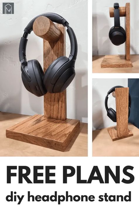 Need a good place to hang your headset at your desk? This simple DIY headphone stand is an easy beginner woodworking project that will give you the perfect place to hang your headphones. The free downloadable plans will help you make your own wooden DIY headphone stand. It also makes a great gift for him! #makingmanzanita Diy Headphones Stand, Diy Wood Headphone Stand, Headset Holder Diy, Headphones Holder Diy, Headset Stand Wood, Headphone Holder Diy, Wood Headphone Stand, Wooden Headphone Stand, Diy Headphone Holder