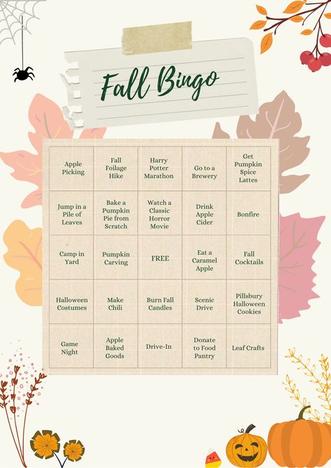 September Bingo, Fall This Or That, Autumn Notebook, Caramel Cocktail, Bullet Journal Topics, Fall Bingo, Journal Topics, Book Reading Journal, Fall Dinner Party