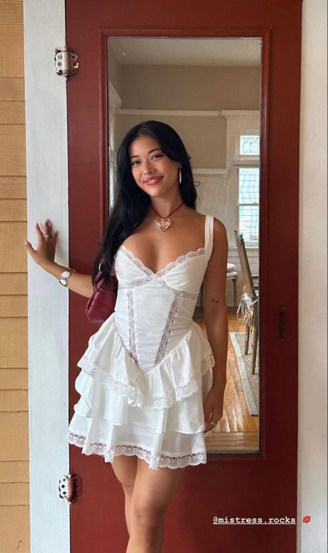 Summer Lace Corset Dress In Coquette Style, White Lace Corset Mini Dress, White Mini Corset Dress With Ruffles, Summer Coquette Mini Dress With Corset Back, Summer Coquette Mini Corset Dress, French Girl, Inspiration Board, Dream Wardrobe, Outfit Of The Day