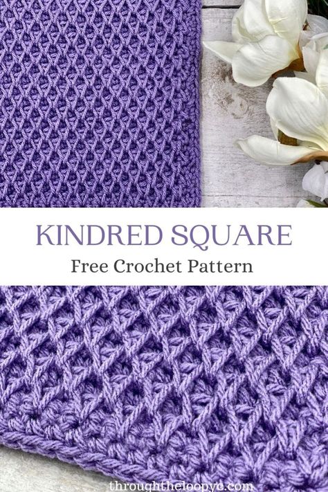 Kindred Square - Free Pattern - Through The Loop Yarn Craft Crochet Baby Blankets, Honeycomb Stitch, Tunisian Crochet Patterns, Tunisian Crochet Stitches, Crochet Dishcloths, Manta Crochet, Crochet Square Patterns, Crochet Stitches Tutorial, Square Patterns