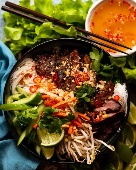 Vietnamese lemongrass pork noodle bowls (bun thit nuong) Lemongrass Pork Vermicelli Bowl, Tineats Recipes, Pork Vermicelli Bowl, Vietnamese Meals, Beltane 2024, Vietnamese Lemongrass Pork, Vietnamese Pickled Vegetables, Bbq Bowl, Bun Thit Nuong