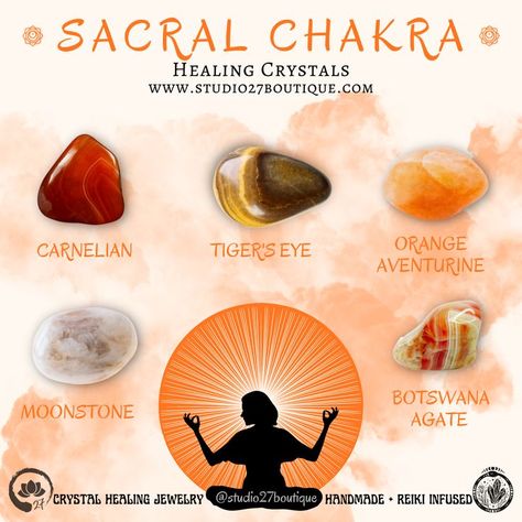 sacral chakra crystals. Energy healing crystals. Chakra alignment. Chakra balancing. Chakra healing crystals. Sacral chakra healing crystals. Sacral Chakra Healing Crystals, Crystals Carnelian, 5 Chakra, Sacral Chakra Healing, Using Crystals, Orange Aventurine, Chakra Alignment, Botswana Agate, Chakra Balancing