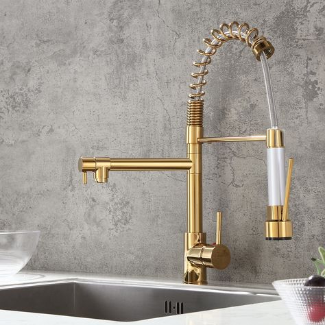 Belfry Kitchen Allred Pull Out Touch Single Lever Monobloc Tap | Wayfair.co.uk Gold Kitchen Faucet, Gold Faucet, Copper Faucet, Kitchen Faucets Pull Down, Pull Out Kitchen Faucet, Single Handle Kitchen Faucet, Gold Kitchen, Faucet Handles, Kitchen Sink Faucets