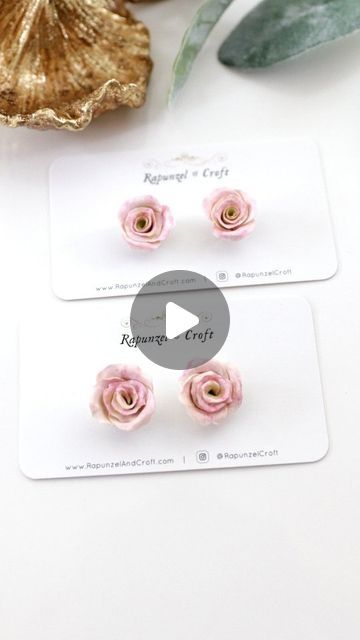 Unique Handmade Jewelry | Rapunzel and Croft | Maureen on Instagram: "Before Polymer Clay Tools were plentiful...everything had to be done by hand an was much much slower. With the advent of tools it's so much faster to prepare shapes for florals!  I've given you a sneak peek into how I've done these roses both ways during a custom make of a pair of Rose stud earrings!😍  Tools by no means diminishes the artist's skills.  In my jewelry making, Tools just make it easier to measure, and to continue consistency of each design.  It also allows me to prepare petals and shapes ahead of time in exact sizes so that I can start sculpting them.  The skill and design is still part of the artists' 🎨 individual expression! . . . . . . . . . . . . . . . . . . . . .   . . . . . .  . . #loveflowers #craz Floral Polymer Clay Earrings, Polymer Clay Rose, Polymer Clay Stud Earrings, Earring Inspiration, Rose Tutorial, Rose Stud Earrings, Polymer Clay Tools, Polymer Clay Diy, Clay Tools