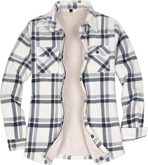 This is so cute and cozy! I sized up for an oversized fit. Fleece Lined Flannel Shirt Jacket Warm Button Up Plaid Shirt Jac (Sherpa Fleece Throughout) Womens Flannel Jacket, Flannel Jacket Women's, Fleece Lined Flannel Shirt, Women Flannel, Flannel Coat, Lined Flannel Shirt, Kids Plaid, Womens Sherpa, Womens Flannel Shirt