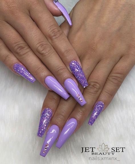 Fantastic Nails, Violet Nails, Nails With Glitter, Purple Acrylic Nails, Purple Nail Designs, Lavender Nails, Purple Nail, Acrylic Nails Coffin, Bridal Nails