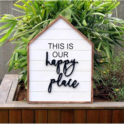 Our Happy Place, Living Room Bed, Family Frames, Family Sign, Bed In Living Room, Sign Decor, Home Sign, Indoor Patio Furniture, Home Decor Signs