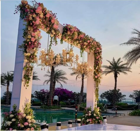 Wedding Entrance Arch Decor, Wedding Entrance Arch, Floral Mandap, Haldi Decoration Ideas, Haldi Decoration, Baby Pink Wedding, Entrance Arch, Reception Stage, Decor Entrance