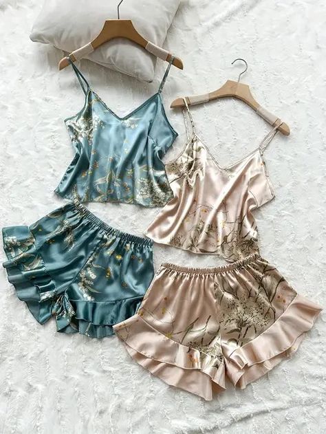 Temu | Explore the Latest Clothing, Beauty, Home, Jewelry & More Backless Cami Top, Satin Pajama Set, Elegant Lingerie, Crop Cami Top, Satin Pajama, Casual Denim Pants, Floral Pajamas, Satin Pyjama Set, Cropped Cami