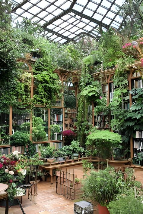 Greenhouse Bookstore, Green House Library, Greenhouse Seating, Easy Bird Feeders, Small Indoor Garden, Green House Cafe, Greenhouse Bar, Modern Bird Feeders, Underground Greenhouse