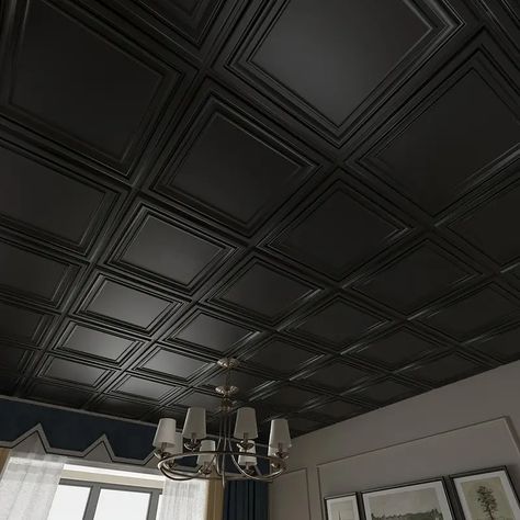 12pcs Pvc Ceiling Tiles, 24"x24" Black Panels, Easy To Install, 48 Sq Ft/case, For Home Decor - Business, Industry & Science - Temu Black Drop Ceiling, Glue Up Ceiling Tiles, Black Ceiling Tiles, Gothic Family, Suspended Ceiling Tiles, Drop Ceiling Grid, Pvc Ceiling Tiles, Drop Ceiling Tiles, Ceiling Grid