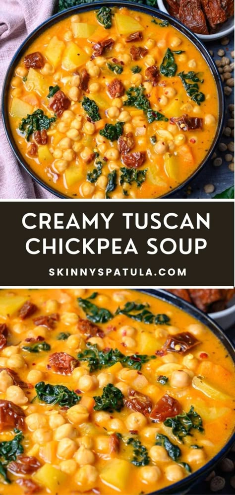 Creamy Tuscan Chickpea Soup – Skinny Spatula Soups Recipes Healthy, Soup Recipe Healthy, Soup Recipe Easy, Healthy Soup Recipe, Easy S, Soups Recipes, Healthy Soups, Chickpea Soup, Bean Soup Recipes