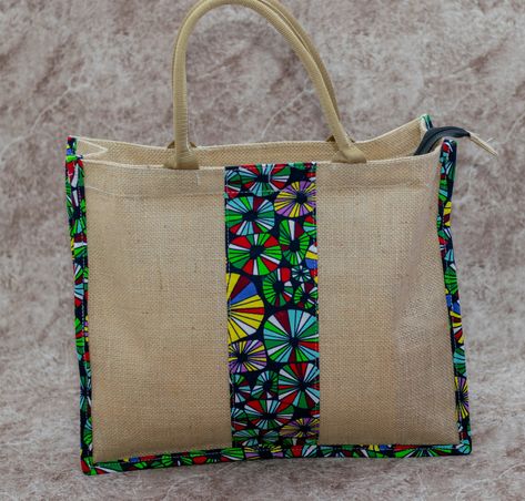 Jute bag with a touch of Ankara Free branding with a message of your choice WhatsApp 0715909090 or 0714062929 to order African Bags Handmade, Canvas Bag Diy, Ankara Bags, Denim Bag Diy, Handmade Fabric Bags, African Bag, Jute Bag, Bags Handmade, Bag Diy