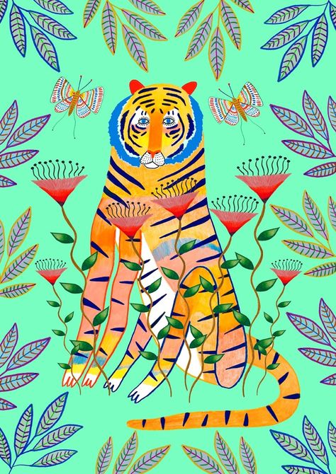 Animal art - Ashley Percival Illustration Ashley Percival, Dream Illustration, Tiger Decor, Animal Art Prints, Tiger Art, Free Print, Kids Bedrooms, Kids Wall Decor, Kids Art Prints