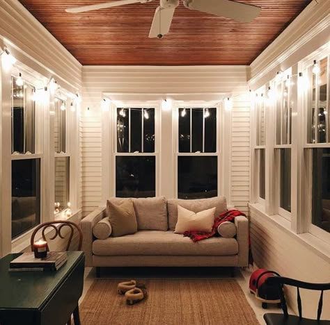 Our porch would be about this size walled in...so cozy and pretty! Small Sunroom, Three Season Room, Sunroom Ideas, Sunroom Decorating, Sunroom Designs, Apartment Decoration, Style At Home, My New Room, House Inspo