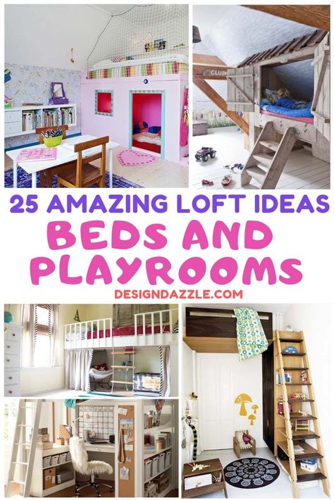 We found 25 amazing loft ideas that include beds and playrooms to spark some ideas for your kids rooms. Loft Decorating Ideas, Loft Decorating, Loft Bed Ideas For Small Rooms, Loft Playroom, Loft Beds For Small Rooms, Sofa Santai, Beds For Small Rooms, Diy Loft Bed, Kids Loft