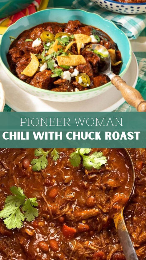 Pioneer Woman Chili With Chuck Roast Half Baked Harvest Chuck Roast, Chilli Recipe With Chuck Roast, Chuck Roast Soup Recipes Crockpot, Instant Pot Chuck Roast Chili, Chuck Roast Pieces Recipes, Beef Chuck Roll Recipes, Chili Chuck Roast, Chili With Roast Beef, Chuck Roast Meal Prep