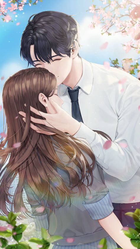 Fluttering Cheers | Wannabe Challenge Wiki | Fandom Wannabe Challenge, Forehead Kiss, Forehead Kisses, Romantic Anime Couples, Chibi Drawings, Cute Couple Art, Anime Love Couple, But Why, Anime Couples Manga