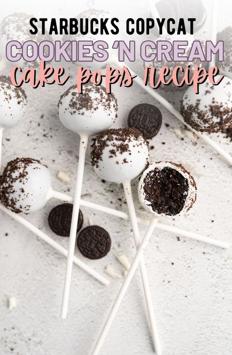 Starbucks Cookies and Cream Cake Pops - Cooking With Karli Cake Pops Cookies And Cream, Cookies And Cream Cake Balls, Cooking With Karli Cake Pops, Oreo Cake Pops Without Cream Cheese, Oreo Cake Pop Recipe Easy, Cake Pops Recipe Oreo, Starbucks Baked Goods, Cake Pops Cookie Dough, Home Made Cake Pops Recipe