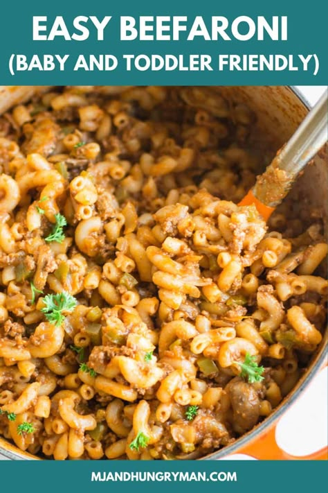 This hamburger helper is the perfect meal that the whole family can enjoy. Made with ground beef, veggies, and pantry staples, it is oh so hearty, comforting, and guaranteed to be on your table in 30 minutes or less! Egg Free Toddler Meals, Homemade Beefaroni, Kid Friendly Freezer Meals, Baby Food Stages, Broccoli Cranberry Salad, Baby Food Stage 1, Toddler Dinner Ideas, Kid Approved Dinners, Baby Meal Ideas