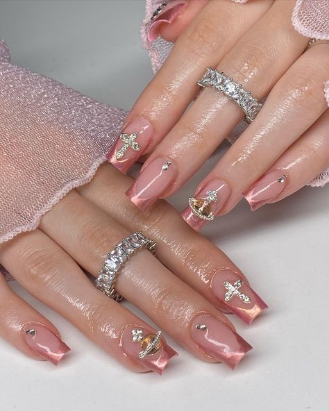 Baddie Spring Nails, Shorter Nails, Nails Design With Rhinestones, Nail Sets, Long Acrylic, Nail Designs Glitter, Fire Nails, Chrome Nails, Nail Accessories