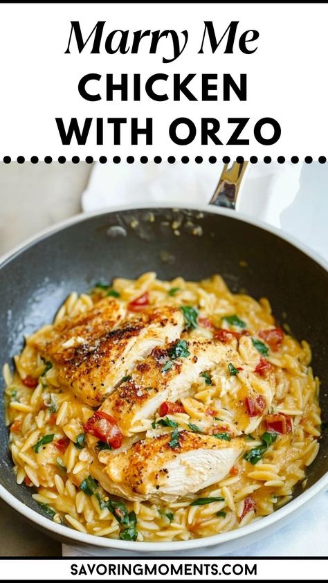 Serve up this romantic Marry Me chicken with orzo pasta! A creamy, savory dish that's perfect for special dinners or date nights, filled with rich flavor and tender chicken.

#MarryMeChicken #RomanticDinner #ChickenAndOrzo #CreamyPasta #ComfortFood #DateNightRecipes #FlavorfulMeals #EasyDinnerIdeas #WeeknightDinners #OnePanRecipe Orzo Marry Me Chicken, Creamy Chicken And Orzo Skillet, Marry Me Chicken Recipe With Orzo, Chicken Orzo Sun Dried Tomato, Merry Me Chicken Orzo, Chicken Orzo Pasta Recipes, Dinner Ideas With Orzo, Mary Me Chicken Orzo, One Pan Orzo Chicken