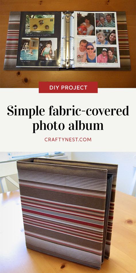 Simple fabric-covered photo album | Crafty Nest Home Made Photo Album Ideas, Diy Photo Albums How To Make, Photo Album Covers Ideas, Homemade Photo Albums Diy, Diy Photo Album Cover, Photo Album Front Cover Ideas, Scrapbook Covers Ideas, Photo Album Ideas Memories, Diy Scrapbook Cover