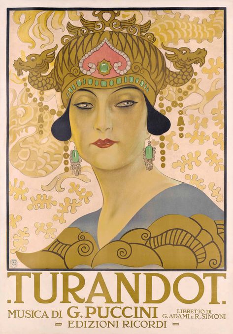 Leopoldo Metlicovitz (1868-1944)TURANDOTlithograph in colours, printed by G.Ricordi & C., Milano, condition B-/B; backed on linen54½ x 38 in. (138 x 97 cm.) Turandot Opera, Puccini Opera, Poster Art Deco, Art Deco Poster, Deco Poster, Theatre Poster, The Opera, Poster Retro, Arte Animal