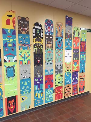 Thomas Elementary Art: Totem Poles by 4th Grade Native American Art Projects, Totem Pole Art, Collaborative Art Projects, Pole Art, 4th Grade Art, 3rd Grade Art, Totem Poles, Art And Craft Videos, Elementary Art Projects