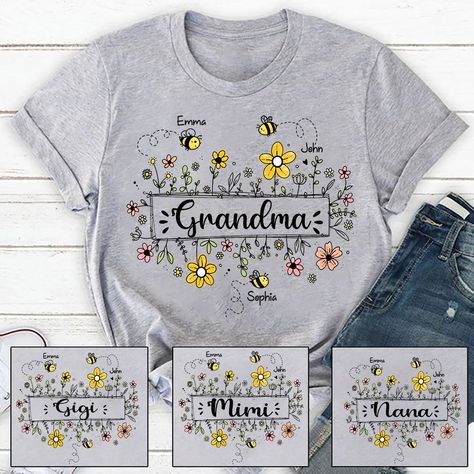 Best Family Ever Gifts For Gigi, Shirt Names, Bee Shirt, Nana T Shirts, Grandma Sweatshirt, Grandma Shirts, Personalized Grandma, Flat Collar, Mothers Day Gifts