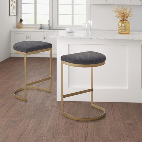 Madison Park Marc Charcoal/ Antique Gold Counter Stool - On Sale - Bed Bath & Beyond - 32824622 Counter Stools Backless, Backless Bar Stools, Wood Counter, Madison Park, Antique Metal, Upholstered Seating, Dining Decor, Counter Height, Counter Stool