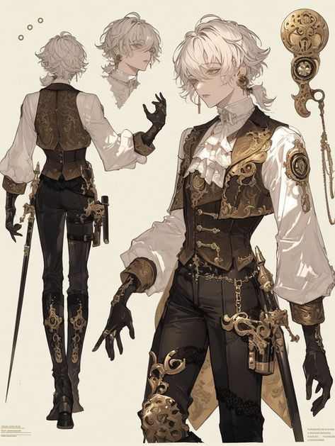 Outfit Ideas For Men Drawing, Headpiece Drawing Reference, Fantasy Steampunk Clothes, Pirate Clothing Drawing, Fantasy Fashion Drawing, Steampunk Design Character, Fantasy Clothing Drawing Outfit Ideas, Male Nurse Character Design, Fantasy Clothing Art Reference