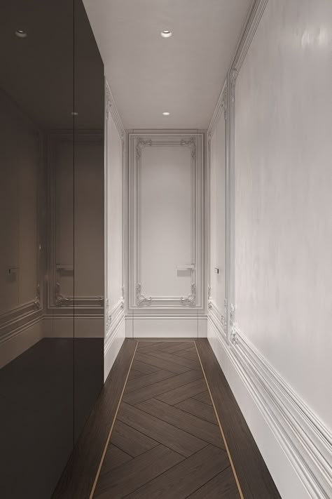 Lambriseringen Gang, Neoclassic Interior, Wood Floor Design, Herringbone Wood Floor, Classic Interior Design, Weekly Newsletter, Floor Patterns, Classic Interior, Apartment Interior