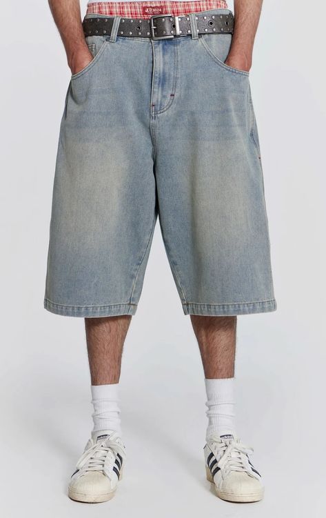 Denim Outfit Men, Summer Shorts Outfits, Bloomers Shorts, Jaded London, Blue Jean Shorts, Blue Denim Shorts, Denim Outfit, Denim Shop, Rivets