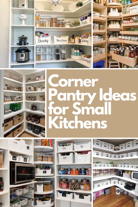 Maximize every inch of your small kitchen with these 13 walk-in corner pantry ideas! From rotating racks and pull-out shelves to tiered organizers and hanging storage, these solutions turn tricky corners into functional, stylish spaces. Add personal touches with labels, chalkboards, and baskets to keep everything neat and accessible. Click to discover creative ways to transform your kitchen’s corners into a storage dream! Diy Kitchen Corner Cabinet, Corner Pull Out Shelves, Hanging Pantry Storage, Small Walk In Corner Pantry, Kitchen Corner Countertop Ideas, Small Kitchen With Corner Pantry, Small Pantry Inspiration, Pantry Shelving Ideas Small Closet, Corner Pantry Layout