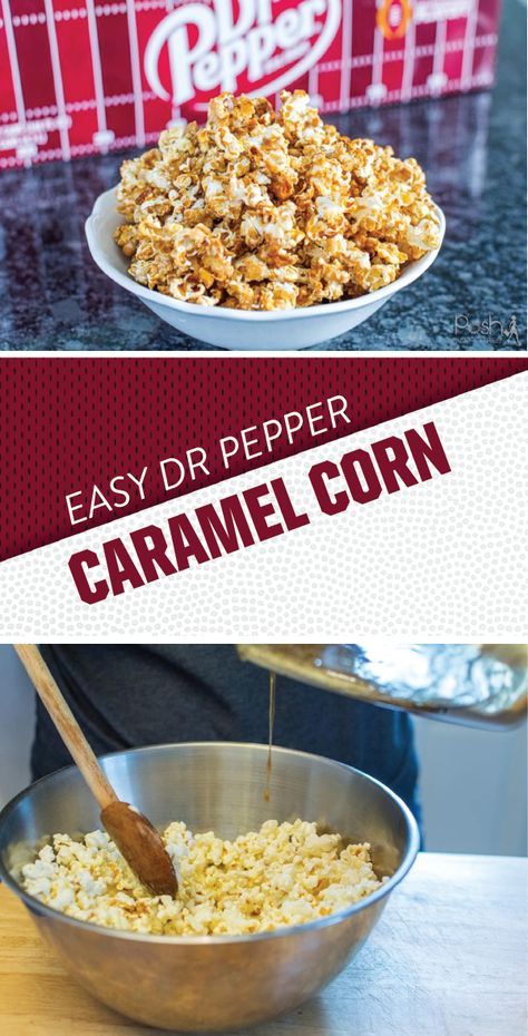 Dr Pepper Party Ideas, Dr Pepper Birthday Party Ideas, Dr Pepper Party, Dr Pepper Recipes, Shareable Snacks, Caramel Corn Recipe, Popcorn Recipes Easy, Caramel Corn Recipes, Pepper Recipes