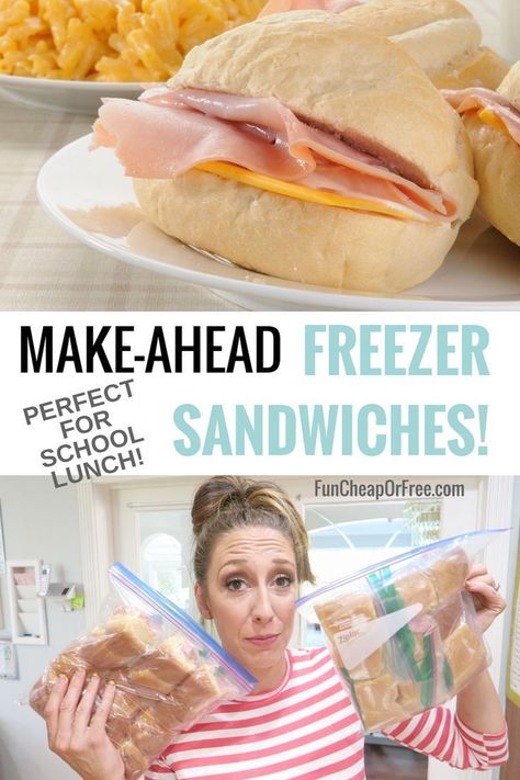 Jordan Page Fun Cheap Or Free, Freezer Friendly Sandwiches, Freezable Sandwiches, Pre Made Sandwiches, Freezing Sandwiches, Freezable Lunches, Easiest Bread Recipe Ever, Frozen Lunches, Freezer Lunches