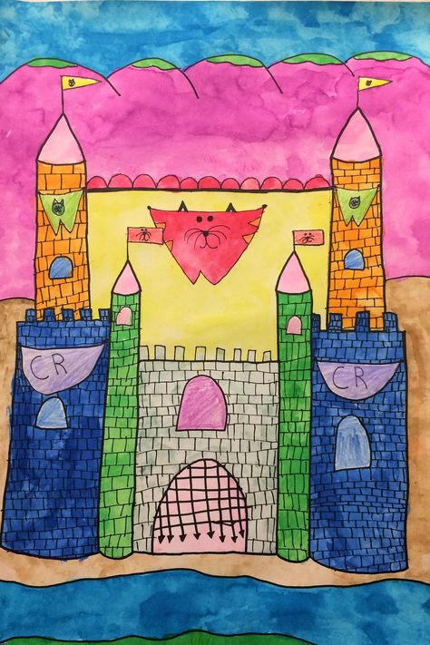 Students design a castle fit for a King and Queen while exploring the elements of art for line and texture in this math integrated art project. Castle Art Projects, Texture Art Projects, Line Art Lesson, Sargent Art, Primary School Art, Castle Painting, Art Journal Prompts, Jr Art, Castle Art